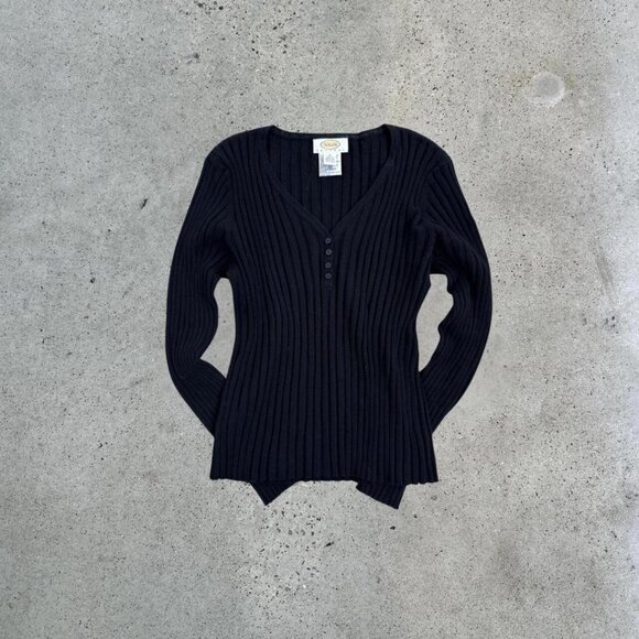 2000s black henley long sleeve top - Picture 1 of 7